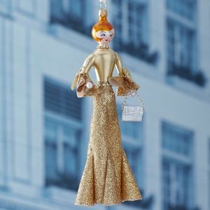 De Carlini Gold Glitter Skirt Christmas Ornament